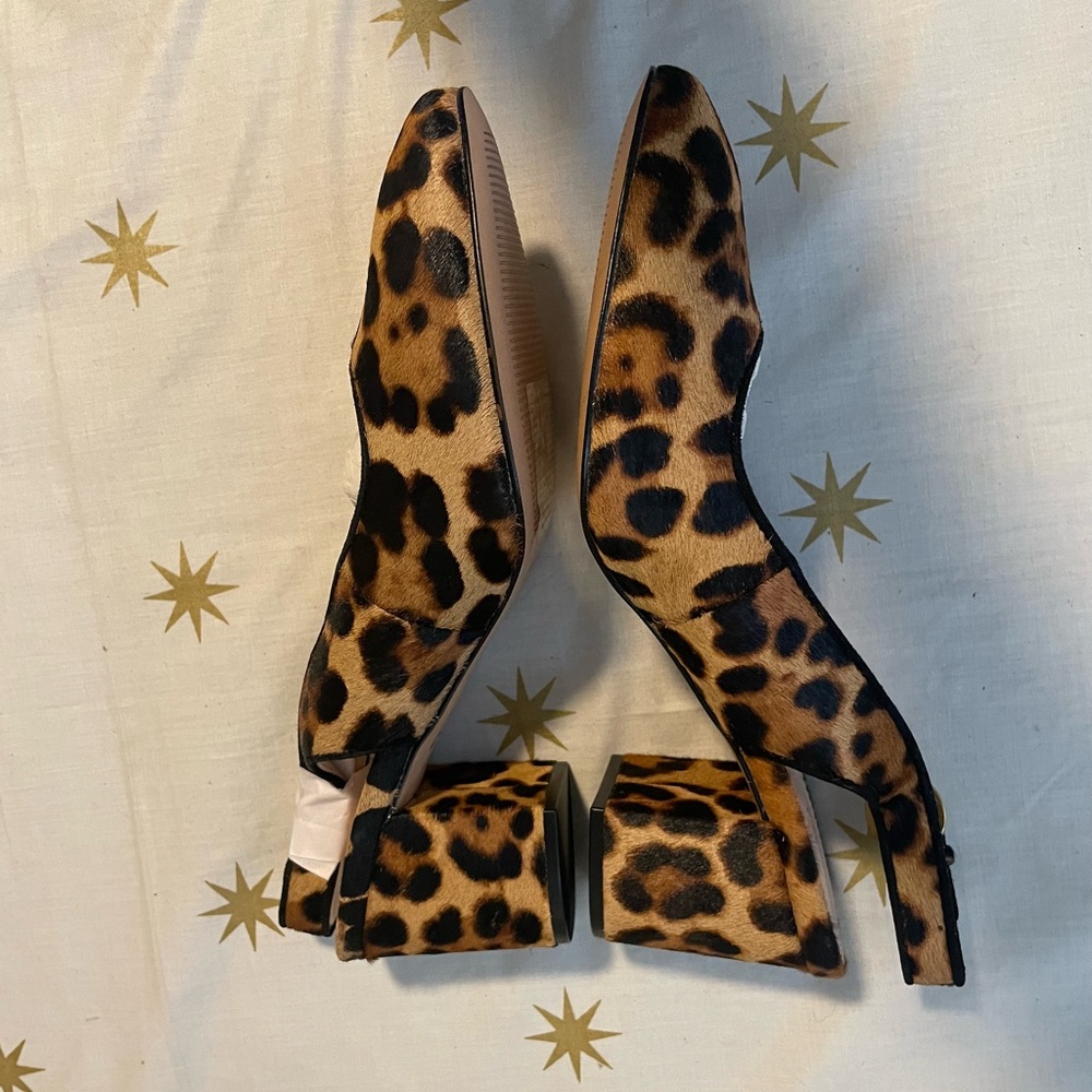 NWOT J. Crew Leopard Print Calf Hair Slingback Heels Size 7.5 - Picture 6 of 10
